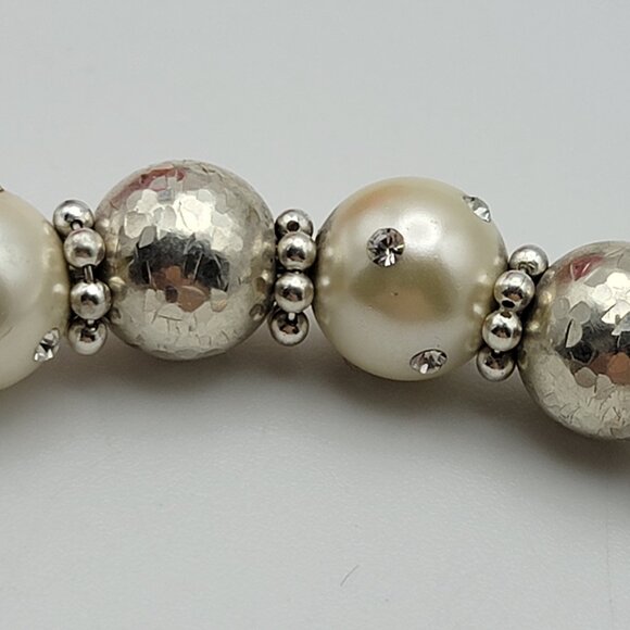 925 Sterling Silver Adjustable Wire Cuff Bracelet – 7 Sliding CZ Ball Beads 6.5" - Picture 2 of 6
